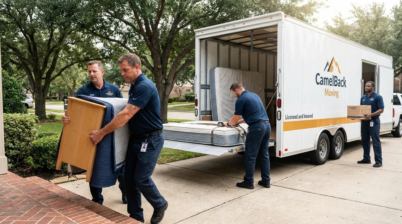Crew loading residential truck for cross-state move from Lexington, MA